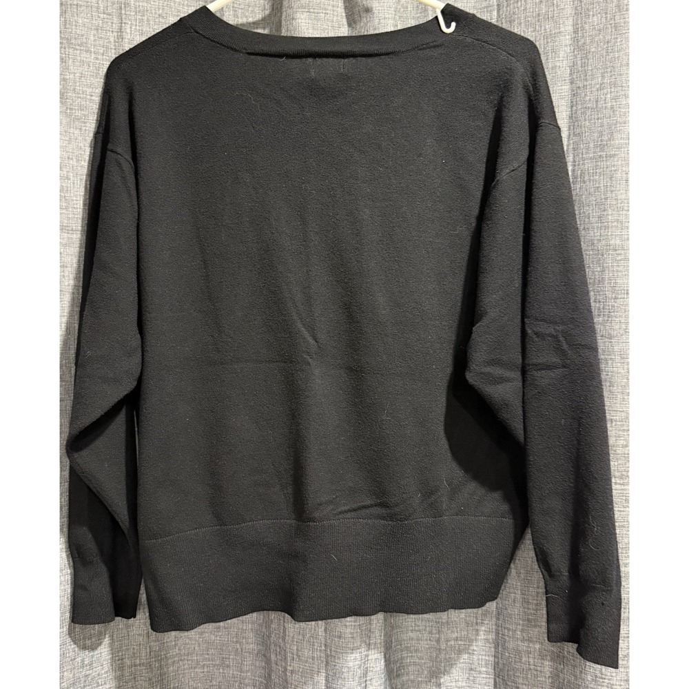 A New Day Sweater Size Medium Black V Neck Knit Top Fine Gauge Pullover - Picture 3 of 6